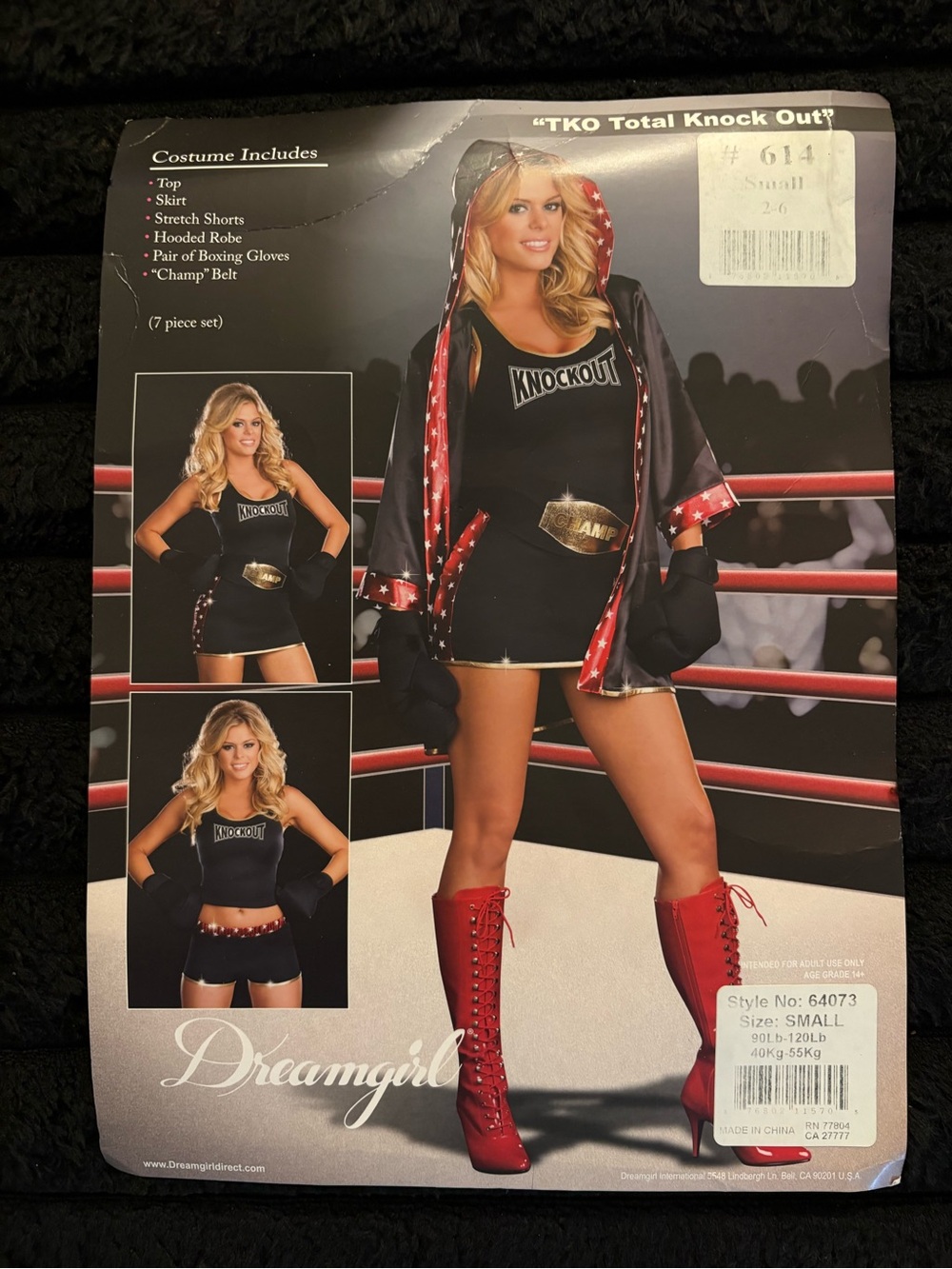 Dreamgirl 'Knockout' Boxing Costume in Black & Red size S